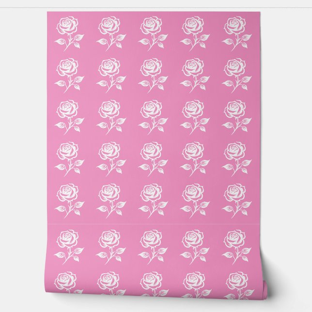 Moderne elegante roze en witte roos behang (Afrollen)