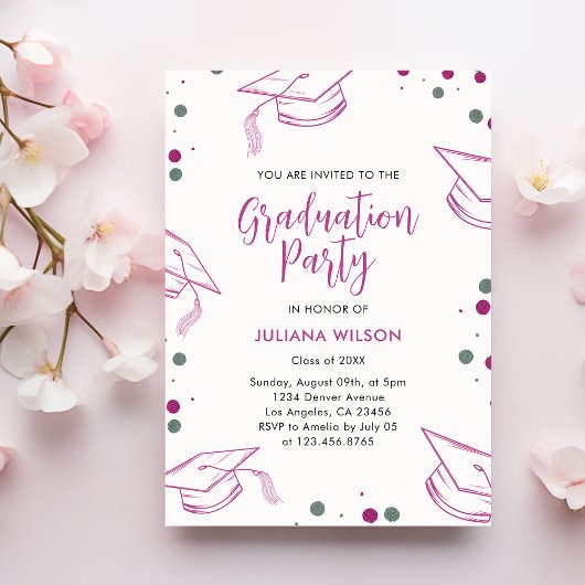 Moderne Elegante Roze en Zilveren Afsluitingsfeest Kaart