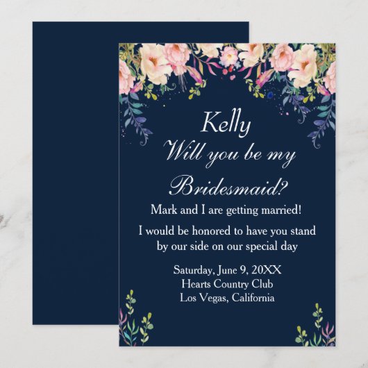 Moderne elegante roze flesvormige botanische bride kaart (Voorkant / Achterkant)