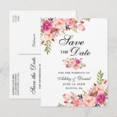 Moderne elegante roze Floral sla de datum op Aankondigingskaart (Voorkant / Achterkant)