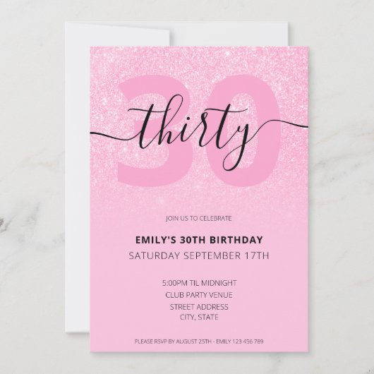 Moderne elegante roze glitter 30th Birthday Kaart (Voorkant)