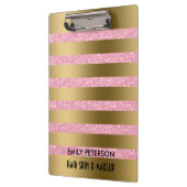 Moderne elegante roze glitter en gouden strepen klembord (Links)