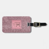 Moderne Elegante Roze Glitter Monogrammed Naam Bagagelabel (Voorkant horizontaal)