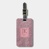 Moderne Elegante Roze Glitter Monogrammed Naam Bagagelabel (Voorkant verticaal)