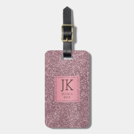 Moderne Elegante Roze Glitter Monogrammed Naam Bagagelabel