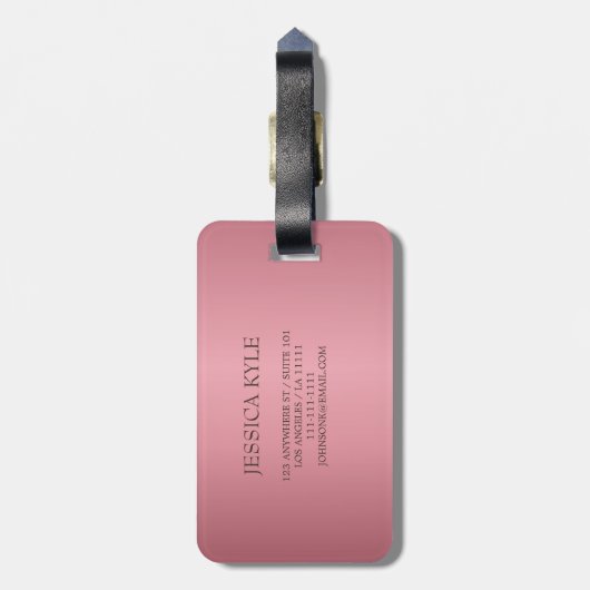 Moderne Elegante Roze Glitter Monogrammed Naam Bagagelabel (Achterkant verticaal)