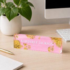 Moderne Elegante Roze Gouden Bureaublad Naambord