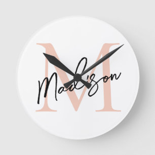 Moderne Elegante Roze Gouden Gepersonaliseerde Mon Ronde Klok