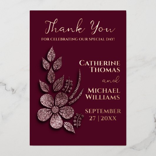 Moderne Elegante Roze Gouden Glitter Bloem en Bour Folie Uitnodiging (Voorkant)