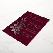 Moderne Elegante Roze Gouden Glitter Bloem en Bour Folie Uitnodiging (Gedraaid)