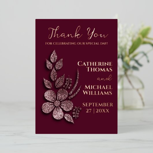 Moderne Elegante Roze Gouden Glitter Bloem en Bour Folie Uitnodiging (Staand Voorkant)