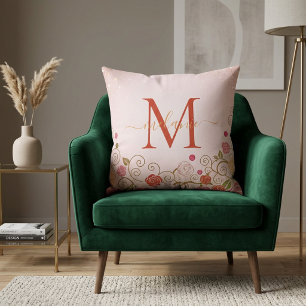 Moderne Elegante Roze Gouden Glitter Monogram Scri Kussen