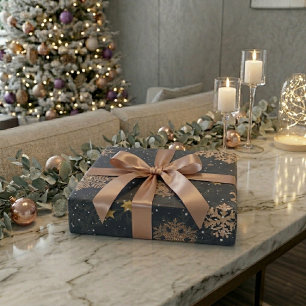 Moderne Elegante Roze Gouden Glitter Sneeuwvlokken Cadeaupapier