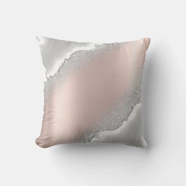 Moderne Elegante Roze Gouden Glitter Zilveren Marm Kussen (Voorkant)