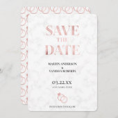 Moderne Elegante Roze Gouden Marmeren Trouwringen Save The Date (Voorkant / Achterkant)