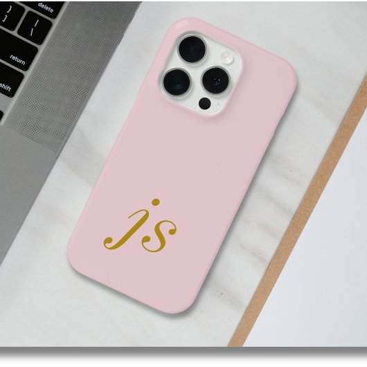 Moderne Elegante Roze Goudkleurige Monogram Initia Case-Mate iPhone Case