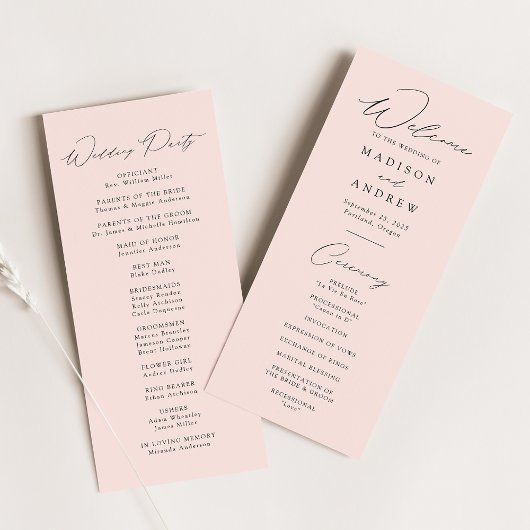 Moderne Elegante Roze Huwelijksprogramma