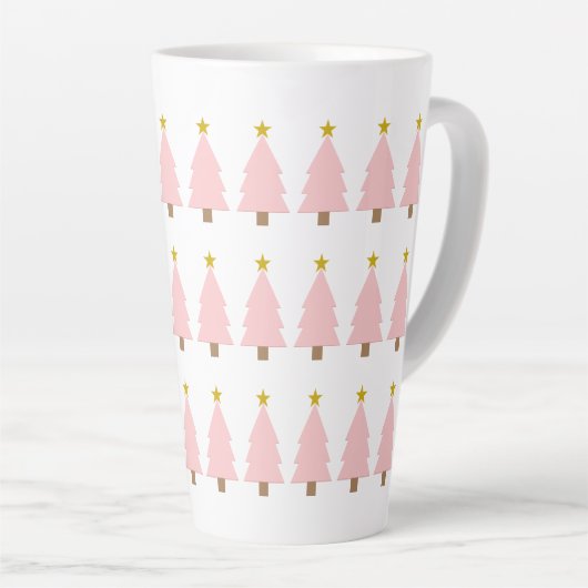 Moderne Elegante Roze Kerstboom Kunst, Gouden Ster Latte Mok (Rechterhoek)