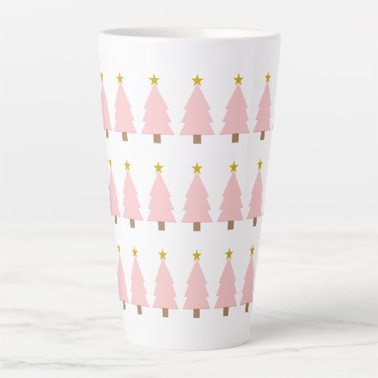 Moderne Elegante Roze Kerstboom Kunst, Gouden Ster Latte Mok (Voorkant)