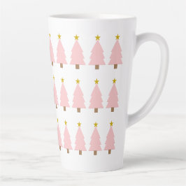 Moderne Elegante Roze Kerstboom Kunst, Gouden Ster Latte Mok