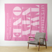 Moderne Elegante Roze Krachtige Typografie 21e Ver Wandkleed (In Situ (horizontaal))