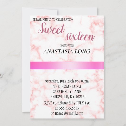 Moderne, elegante roze marmer save the date (Voorkant)