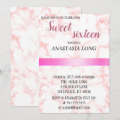 Moderne, elegante roze marmer save the date (Voorkant / Achterkant)