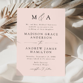 Moderne Elegante Roze Monogram Huwelijks Kaart