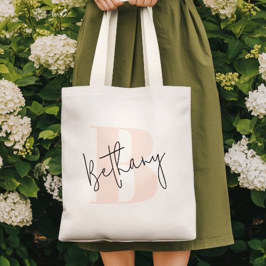 Moderne Elegante Roze Monogram Tote Bag