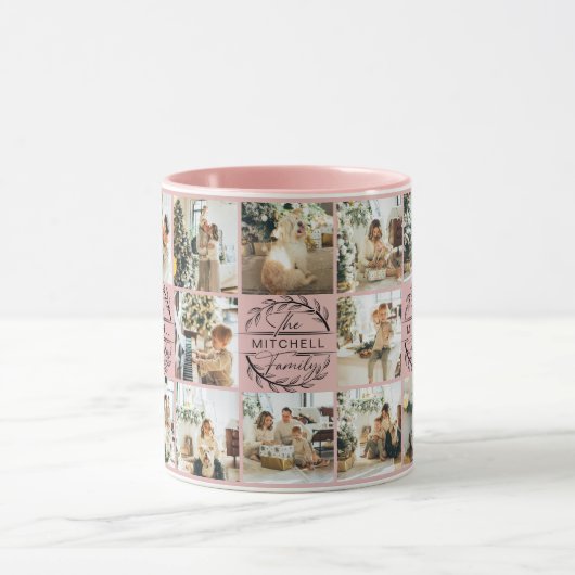 Moderne Elegante Roze Multi Photo Collage Keepsake Mok (Midden)