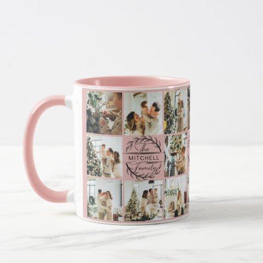 Moderne Elegante Roze Multi Photo Collage Keepsake Mok (Links)