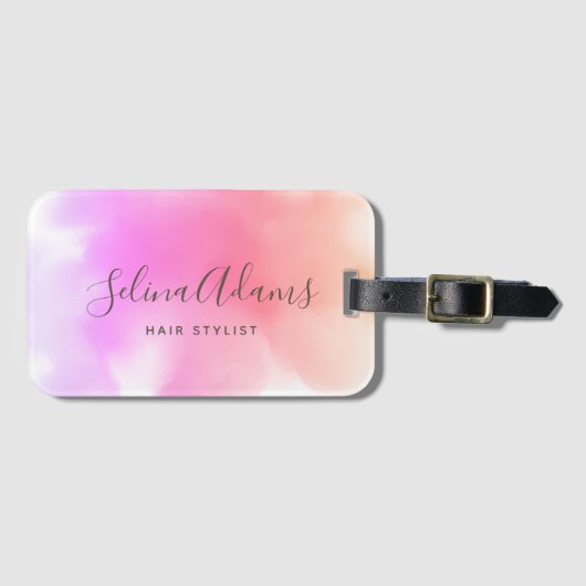 Moderne elegante roze Paarse Waterverf Abstract Bagagelabel (Voorkant (horizontaal))