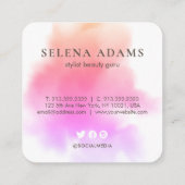 Moderne elegante roze Paarse Waterverf Abstract Vierkante Visitekaartje (Achterkant)