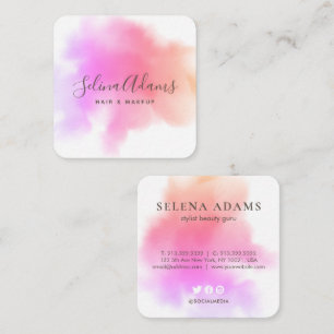 Moderne elegante roze Paarse Waterverf Abstract Vierkante Visitekaartje