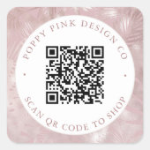 Moderne Elegante Roze Palmen Aangepaste QR-code Vierkante Sticker (Voorkant)