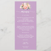 Moderne Elegante Roze Pioen Lila Bruiloftsmenu Menu (Voorkant)