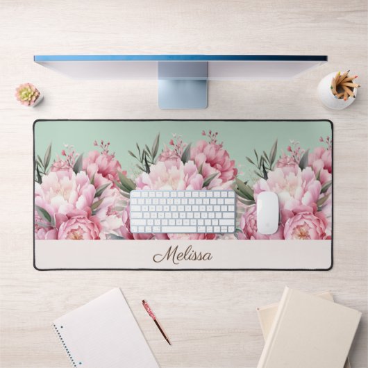 Moderne Elegante Roze Pioenrozen Bloemen Bureaumat (Kantoor 1)