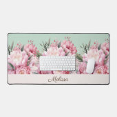 Moderne Elegante Roze Pioenrozen Bloemen Bureaumat (Keyboard & Muis)
