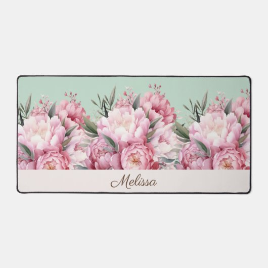 Moderne Elegante Roze Pioenrozen Bloemen Bureaumat (Voorkant)