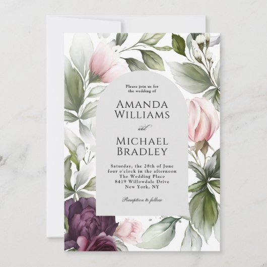 Moderne Elegante Roze Plum Bloemen Huwelijk Kaart (Voorkant)