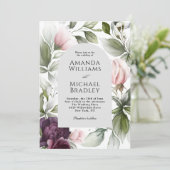 Moderne Elegante Roze Plum Bloemen Huwelijk Kaart (Staand voorkant)