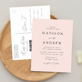 Moderne Elegante Roze QR Code Trouwdag Uitnodiging Briefkaart