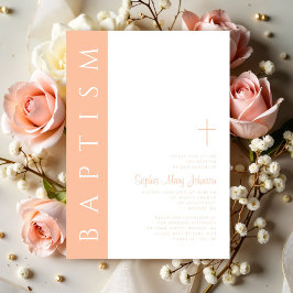 Moderne Elegante Roze Religieuze Kruis Doop Kaart