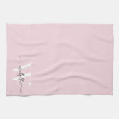 Moderne Elegante Roze Roos Monogram Naam Script Theedoek (Horizontaal)