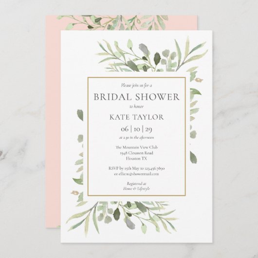 Moderne Elegante Roze Roze Groene Bruiloft Feest Kaart (Voorkant / Achterkant)