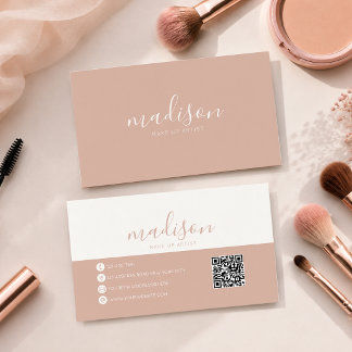 Moderne Elegante Roze Roze Script QR-code Visitekaartje