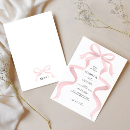 Moderne Elegante Roze Roze Strik Monogram Bruiloft Kaart