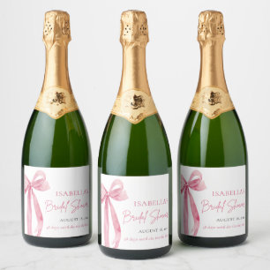 Moderne Elegante Roze Strik Lint Bruidsdouche Sparkling Wijnetiket