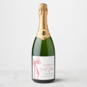 Moderne Elegante Roze Strik Lint Bruidsdouche Sparkling Wijnetiket (Voorkant)