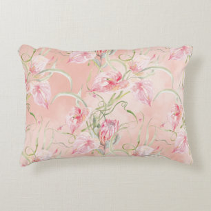 Moderne elegante roze vrede lelies op perzik zijde accent kussen